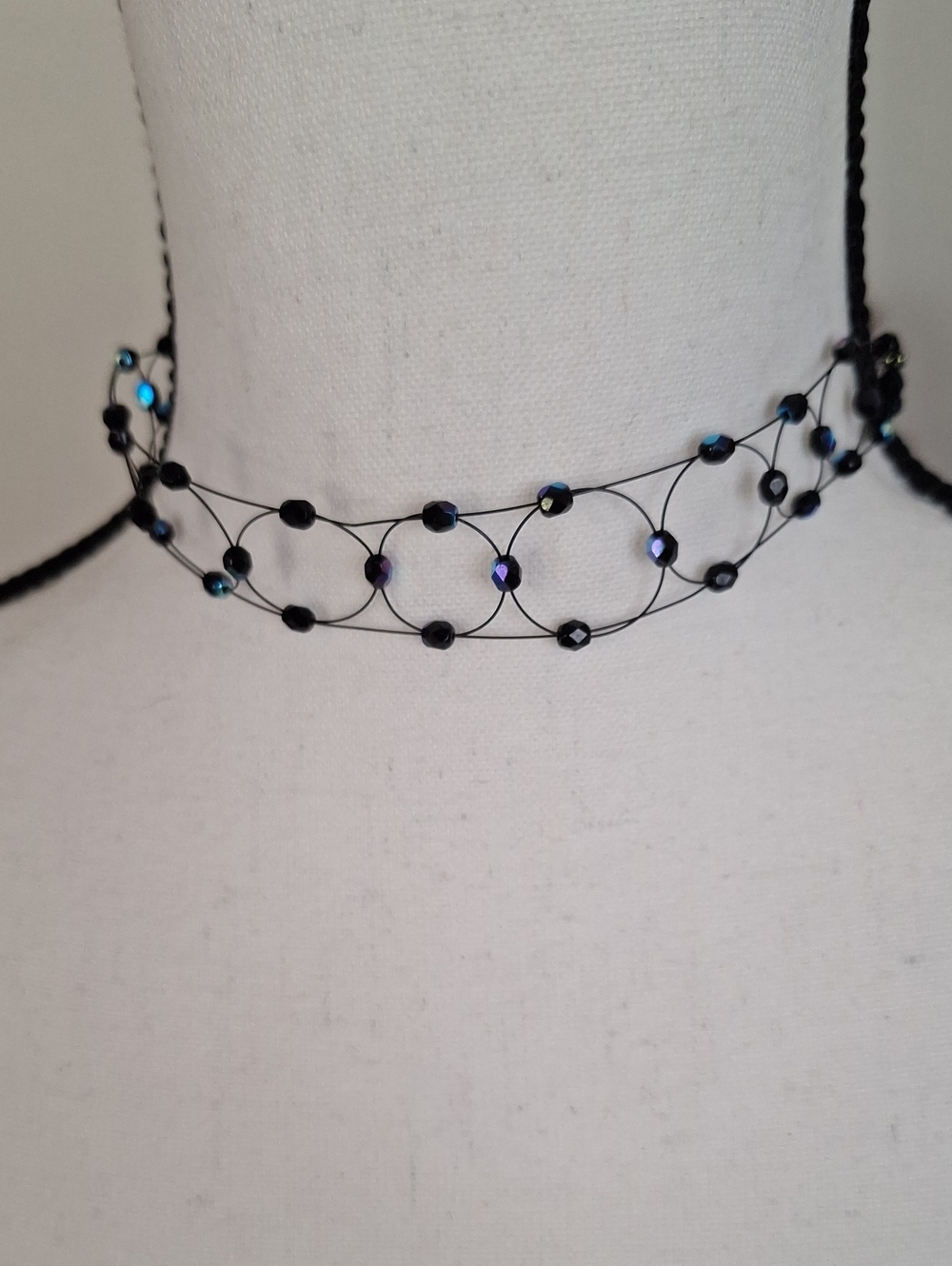 Vintage 1928 Black Beaded Lace Choker Necklace Jewelry